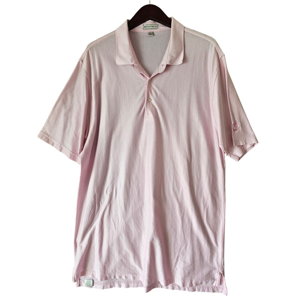 Peter Millar Mens XL Pink 100% Cotton Short Sleeve Palm Tree Logo Polo Shirt